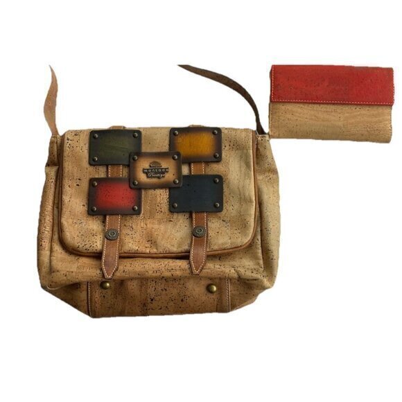 Montado Portugal Natural Cork Tote Bag Handbag Purse Tan Red Bow W/ Wallet NWT - Picture 1 of 16